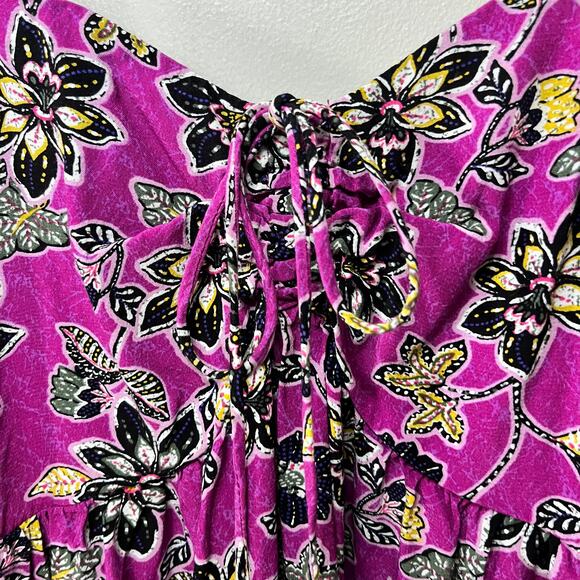 LOFT Dress Maxi BabyDoll Magenta Black Gold Floral Viscose Cottagecore Summer 8 - Picture 3 of 8